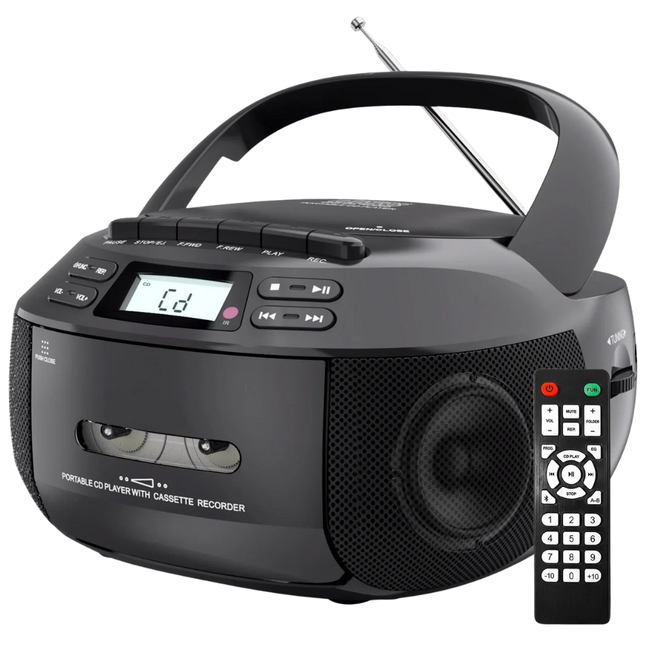 Portable CD and Cassette Player with Bluetooth, USB, FM , and Dual Speakers