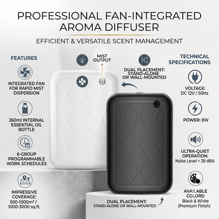 Wall Mount Aroma Diffuser with Internal Fan, Bluetooth App Control and 260ml Bottle