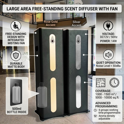 Portable Standing Aroma Diffuser with Fan, Bluetooth Control, 500ml Tank & Adjustable Scent Intensity
