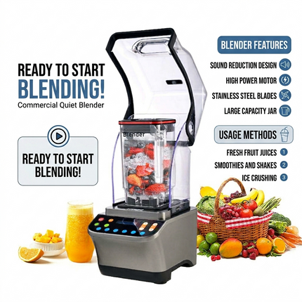 Heavy Duty 1.8L Countertop Blender with 2200W Power and SUS304 Steel Blades