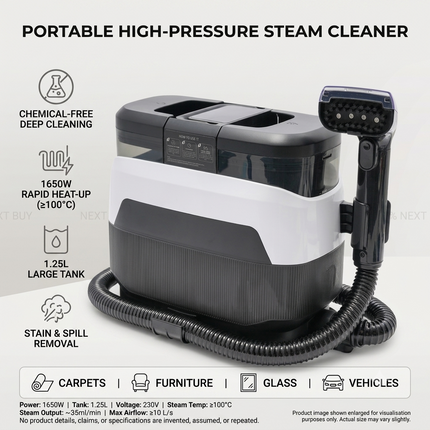 Portable High-Pressure Steam Cleaner for Carpets, Upholstery, Glass and Vehicle Interiors
