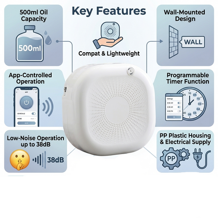 500ml Smart Scent Diffuser with App Control Wall Mounted Fragrance Oil Dispenser