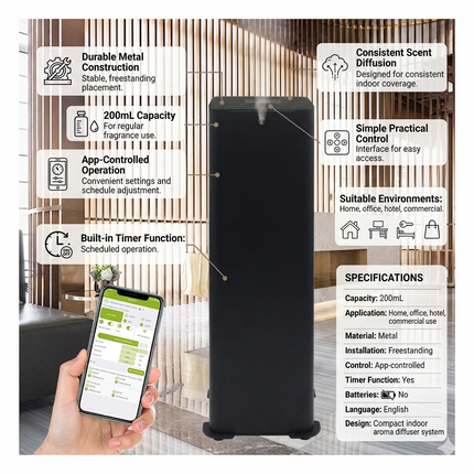 200mL HVAC Aroma Diffuser Metal Freestanding Scent Air Machine with App Control