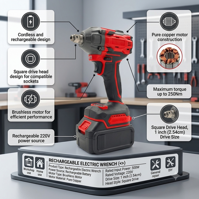 Rechargeable Electric Wrench Set with Brushless Motor and Square Drive