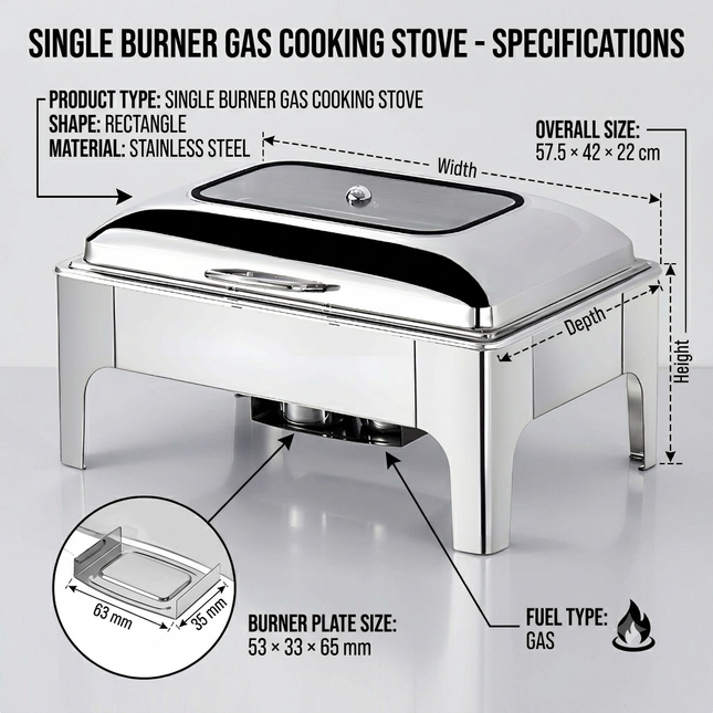 Portable Single Burner Stainless Steel Gas Camping Stove 57.5cm Rectangle Cooking Stove