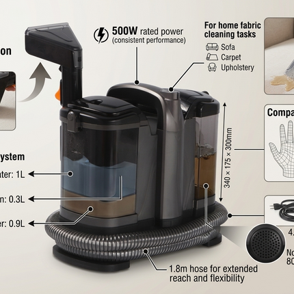 Multi-Function Portable Upholstery Cleaner Machine 500W Dual Tank Home Fabric Cleaning System