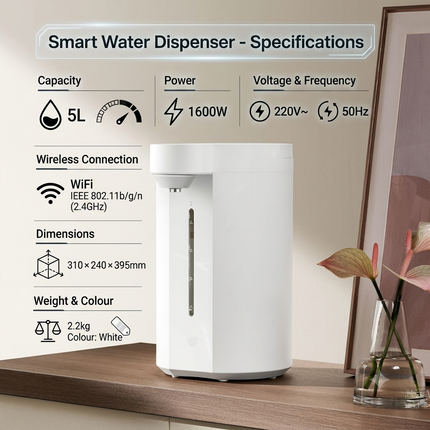 5L Electric Hot Water Thermos Dispenser with WiFi Control, 1600W, 220V, White