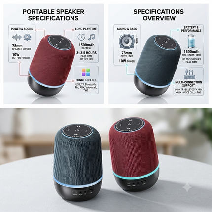 Portable 10W Bluetooth Speaker with FM , USB, TF Card, AUX & Hands-Free Calling
