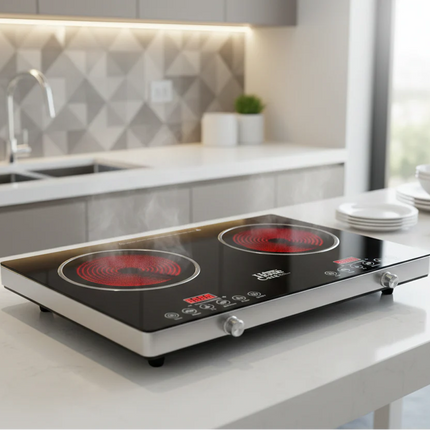 2-Burner Smart Countertop Cooktop with Micro-Crystal Glass Panel and 9 Heat Settings