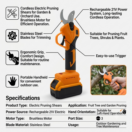 Rechargeable Electric Pruning Shears for Fruit Trees and Garden Branch Trimming