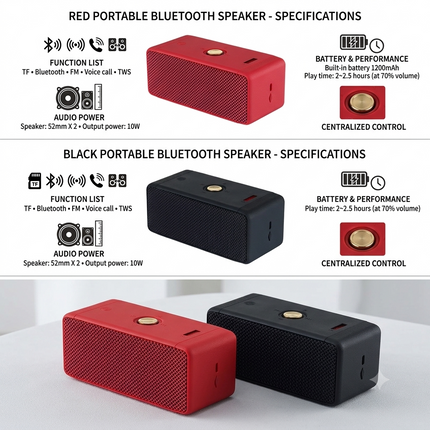 Portable 10W Bluetooth Speaker with Dual Speakers, TF Card, FM Radio, TWS & Hands-Free Calling