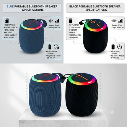 Wireless Bluetooth Speaker with Voice Calling, FM Radio, USB/TF Music Player, 7W Portable Audio