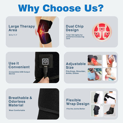 96 LED Red and Near Infrared Knee Relaxation Wrap 10W Adjustable Support Strap AC100–240V