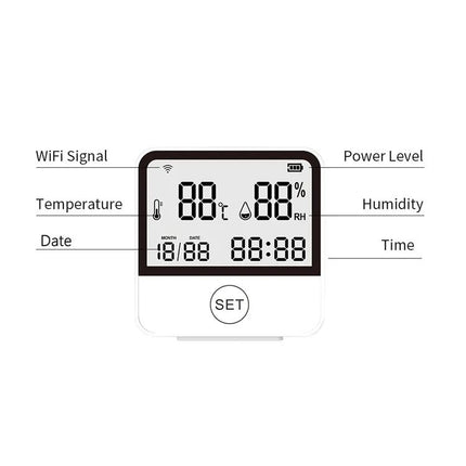 WiFi Indoor Temperature and Humidity Monitor with Tuya App Notifications and Clock Display