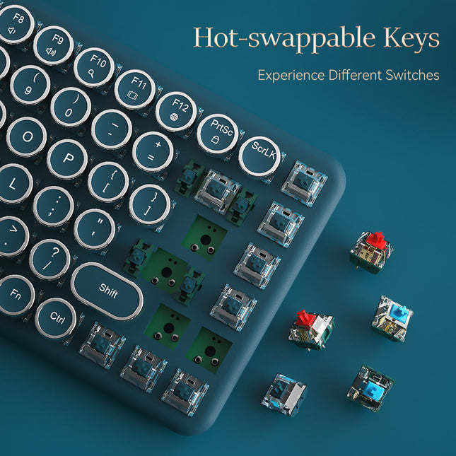 Wireless Mechanical Keyboard 83-Key Retro Electroplated Design with LED Backlight, USB-C, Multi-Mode Connectivity