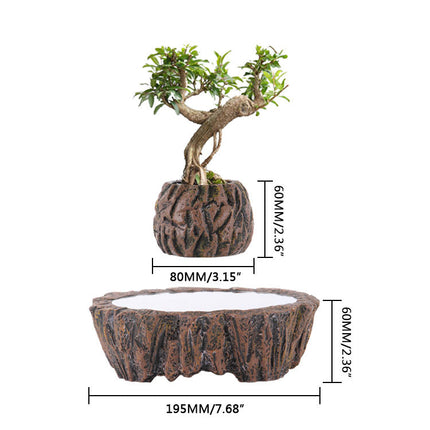 Floating Resin Bonsai Planter with Rotating Magnetic Base – Modern Levitating Flower Pot for Home and Office