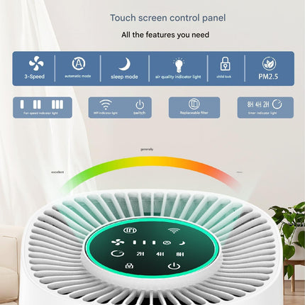 Smart Portable Air Purifier with H13 HEPA Filter, Touch Control, Timer and 3 Speed Settings