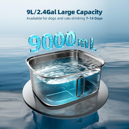 9L Stainless Steel Pet Water Fountain with Automatic Cycle & Silent Adjustable Pump