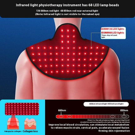 Portable LED Light Relaxation Wrap for Neck and Shoulder Support Black