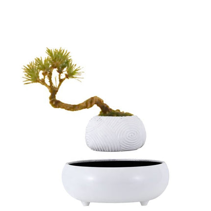 Floating Levitating Resin Planter with Ceramic-Style Base – Rotating Hovering Bonsai Pot for Home and Office Décor