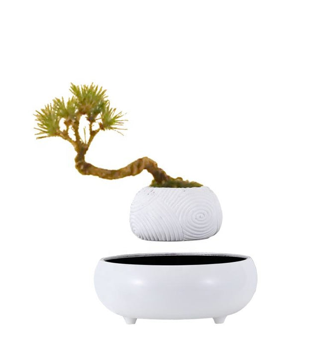 Floating Levitating Resin Planter White Ceramic Style Base Hovering Bonsai Pot Home Decor