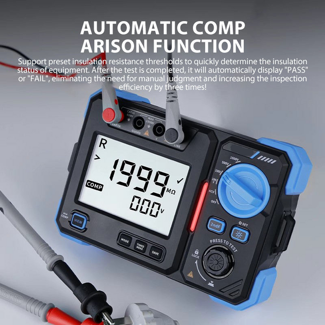 Professional 2500V Insulation Resistance Tester with AC/DC Voltage Measurement, Compact Megger Tool