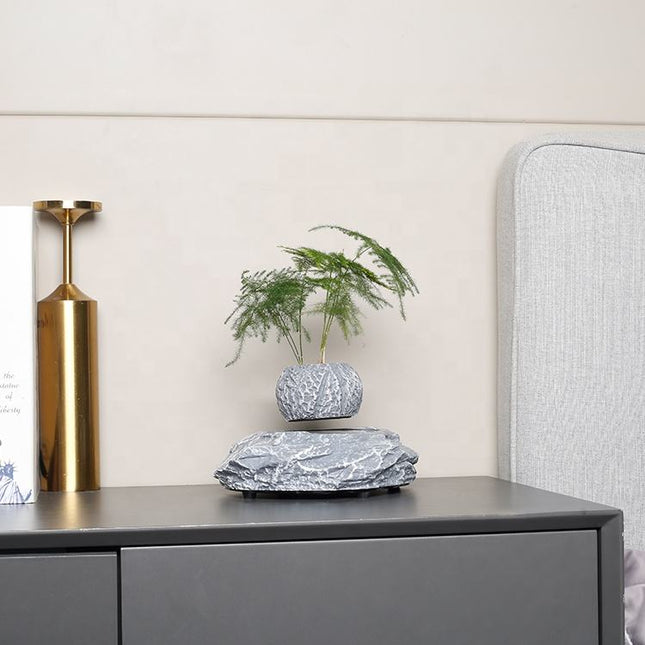 Levitating Floating Planter Grey Resin Modern Home Desk Decor