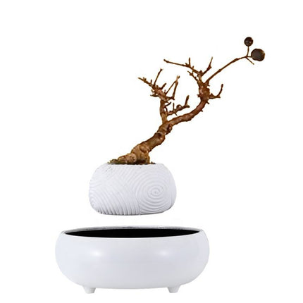 Floating Levitating Resin Planter White Ceramic Style Base Hovering Bonsai Pot Home Decor