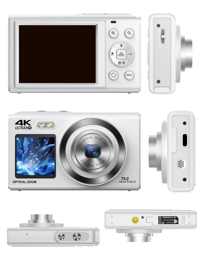 4K Digital Camera with WiFi, 75MP, Autofocus, Time-Lapse & Slow Motion Recording