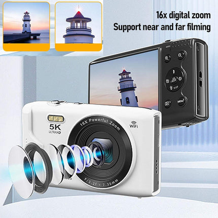 72MP 5K Digital Camera with Autofocus, 16X Digital Zoom, 2.8" HD Touchscreen & LED Fill Light