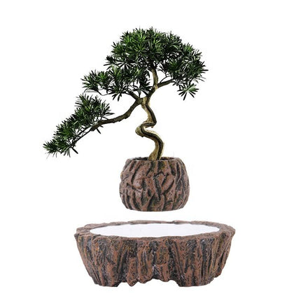 Floating Resin Bonsai Planter with Rotating Magnetic Base – Modern Levitating Flower Pot for Home and Office