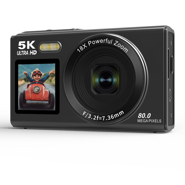 5K Digital Camera with Dual HD Screens, 80MP Photo Capture, WiFi & 18X Digital Zoom