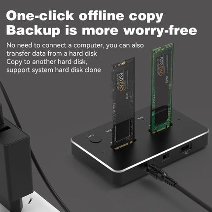 Dual-Bay M.2 SSD Docking Station with Offline Clone, USB-C Support for NVMe & SATA SSDs – Black