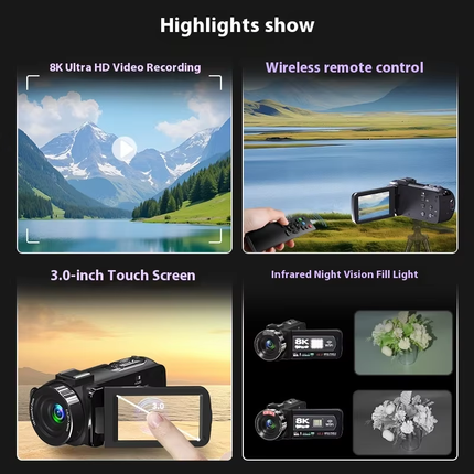 8K UHD Video Camera with 48MP Photos, 3-Inch Touch Screen and WiFi