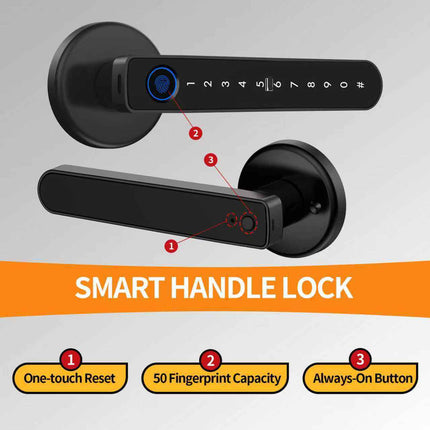 Smart Fingerprint Door Handle Lock 5-in-1 Bluetooth Passcode IC Card Keyless Entry