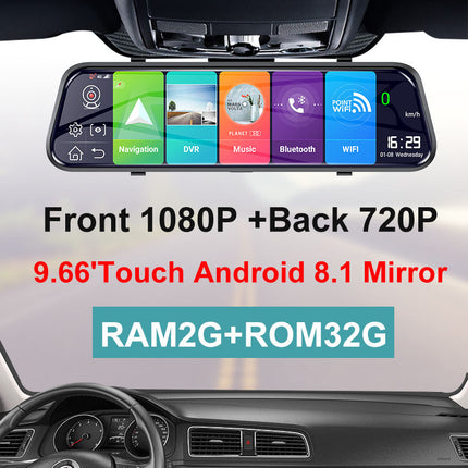 10 Inch Android Touchscreen Dash Camera with Dual Cameras, Wi-Fi, Bluetooth & 32GB Storage
