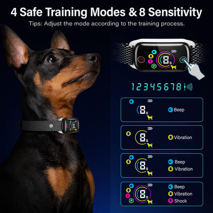Waterproof Rechargeable Bark Control Collar for Dogs 6–150lbs with Adjustable Nylon Strap IP67 Rated
