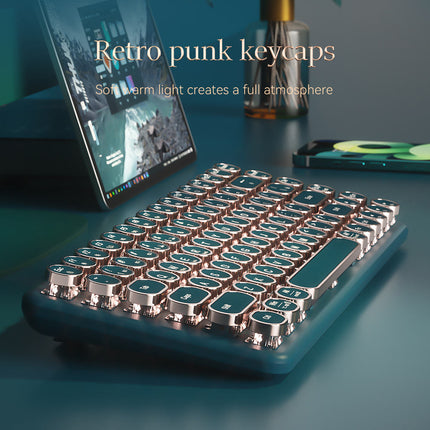Wireless Mechanical Keyboard 83-Key Retro Electroplated Design with LED Backlight, USB-C, Multi-Mode Connectivity