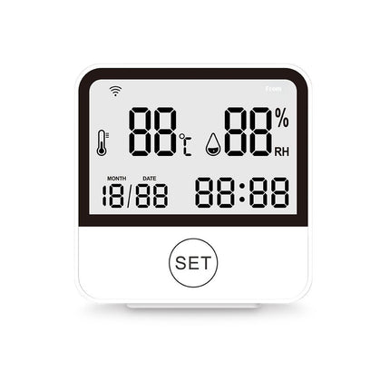WiFi Indoor Temperature and Humidity Monitor with Tuya App Notifications and Clock Display