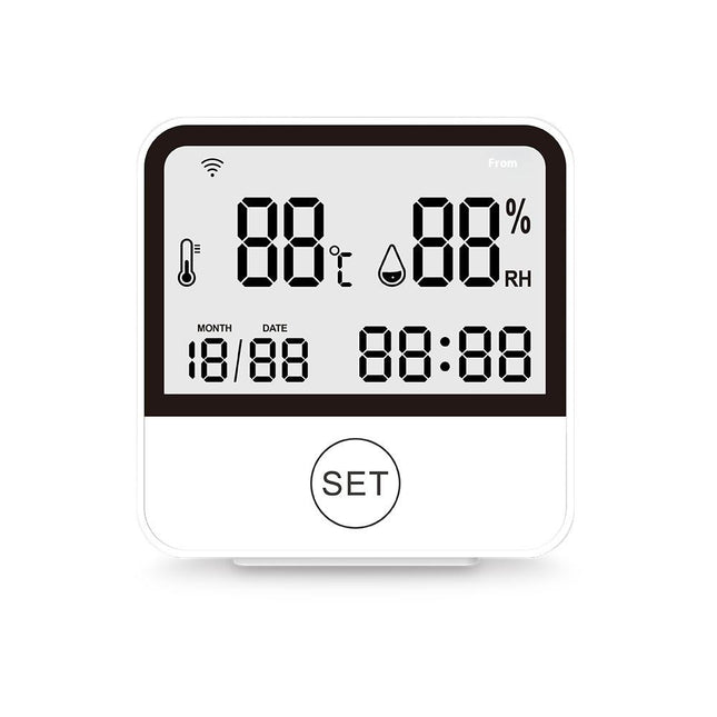 WiFi Indoor Temperature and Humidity Monitor with Tuya App Notifications and Clock Display