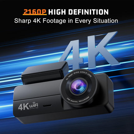 Smart 4K Vehicle Dash Recorder with Wireless App Access and Mini Screen – Black