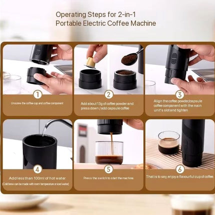 Portable USB Rechargeable Espresso Coffee Maker with 15 Bar Pressure for Capsules & Ground Coffee