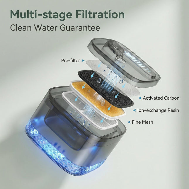 7L Automatic Pet Water Fountain with Silent Adjustable Pump and Multi-Stage Filtration