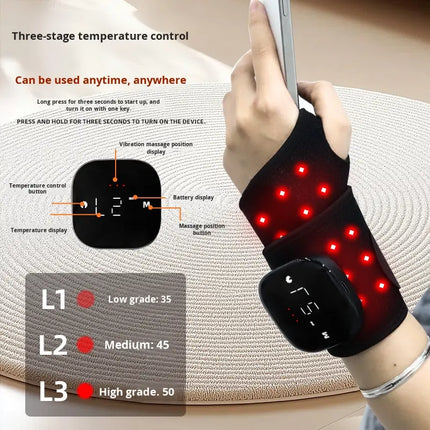 Rechargeable Infrared & Red Light Wrist Support Brace with Soothing Vibration Relaxation