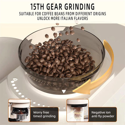 1350W Espresso Coffee Maker with Built-In Grinder, 20 Bar Pressure and 1.5L Capacity