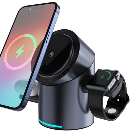 3-in-1 Fast Wireless Charging Stand 15W Compatible Auto Rotating Dock Station