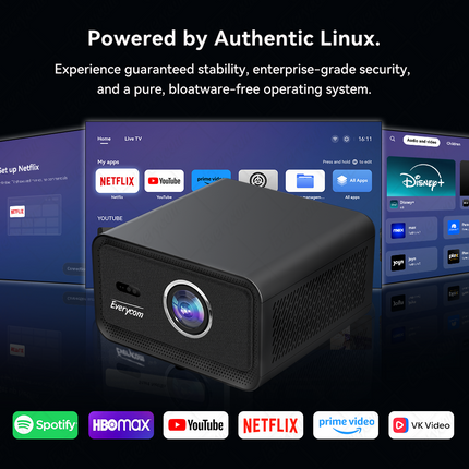 1080P Smart Home Projector with Auto Focus, Built-in Netflix & YouTube, 32GB Storage