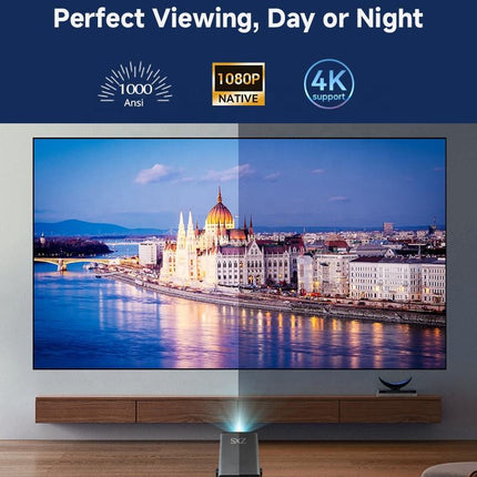 Smart Portable Full HD Projector with Android 14, Auto Focus & Wireless Connectivity
