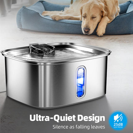 9L Stainless Steel Pet Water Fountain with Automatic Cycle & Silent Adjustable Pump