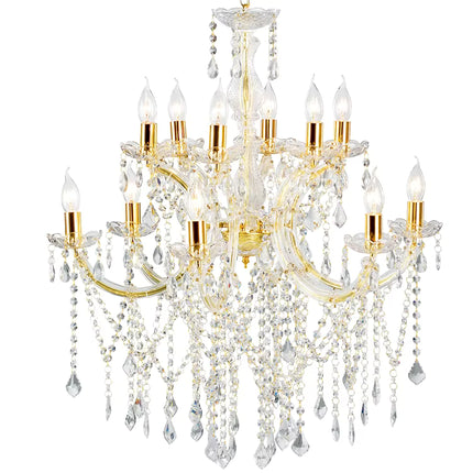 Luxury Gold Crystal Chandelier Pendant Light with 12 E14 Sockets for Living and Dining Rooms